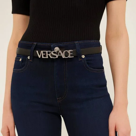 Versace | Accessories | Versace Thin Black Belt Silver  display picture 2